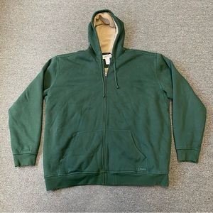 L.L Bean Katahdin Iron Works Men 2XL Long Sherpa Lined Green Zip Hood Sweatshirt
